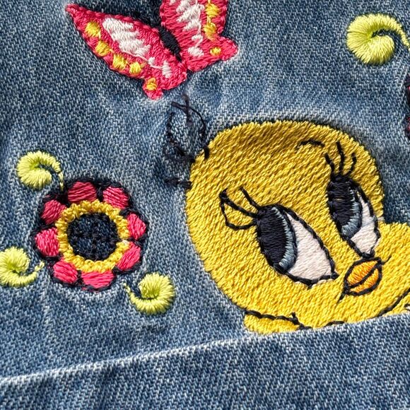 Looney Tunes Vintage Y2K Tweety Bird Sleeveless Denim Button Up Woman's Size 24W - Picture 6 of 9